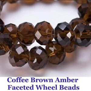 Coffee Brown Amber Faceted Wheel Spacer Beads